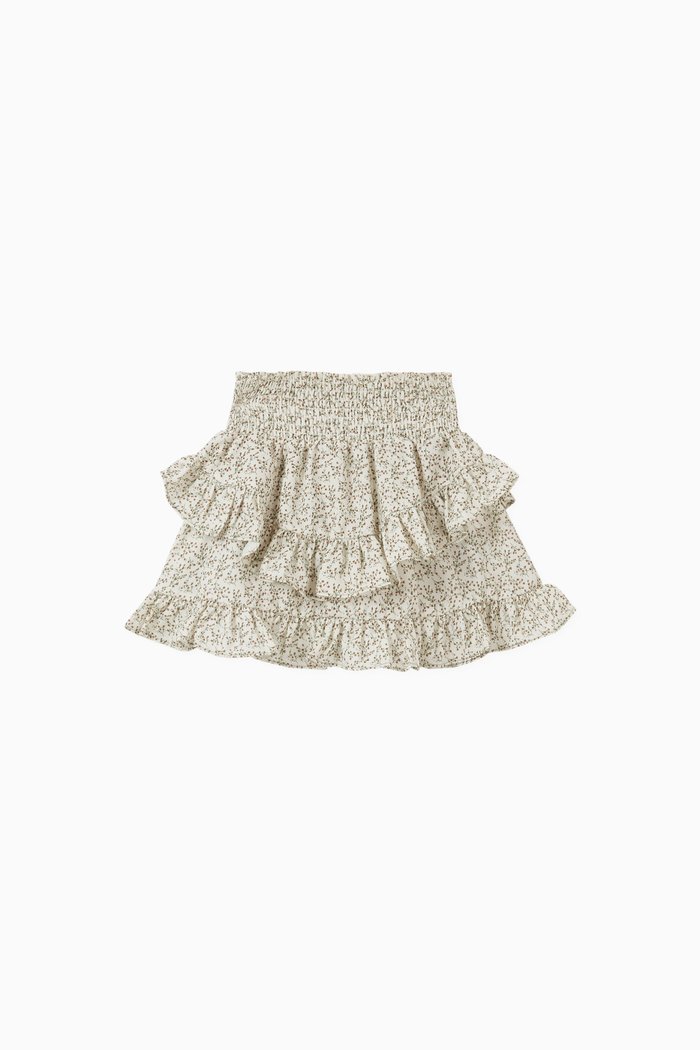 

Tiered Floral Skirt in Polyester, White