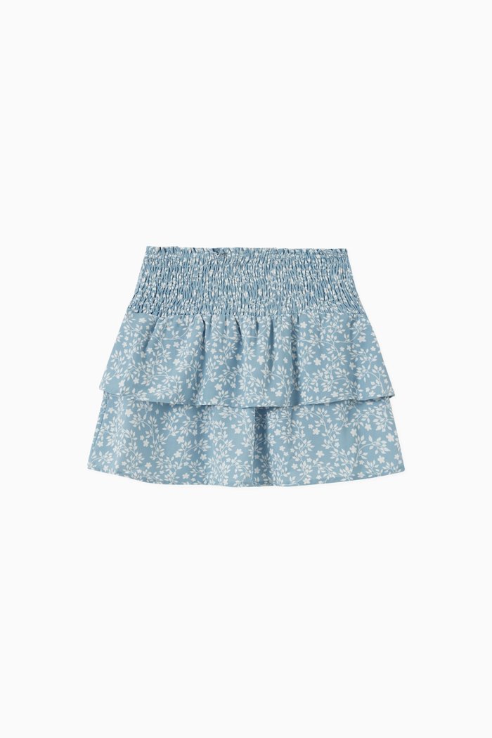 

Floral Smock Skirt in Recycled Polyester, Blue