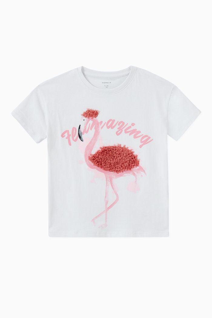 

Flamingo Print T-shirt in Organic Cotton, White