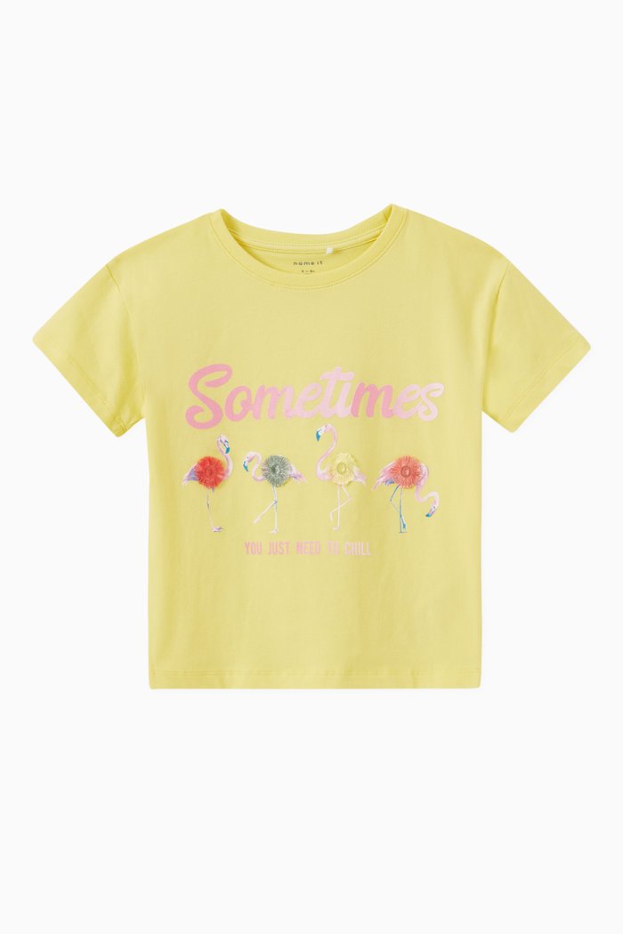 

Flamingo Print T-shirt in Organic Cotton, Yellow