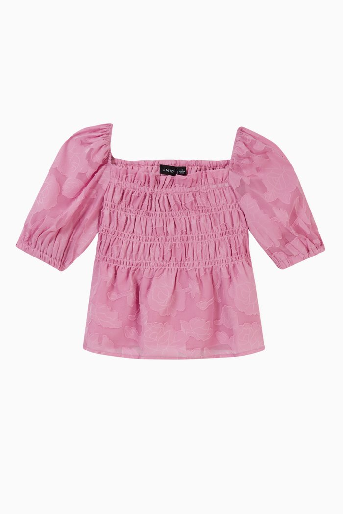 

Floral Smock Top in Polyester, Purple