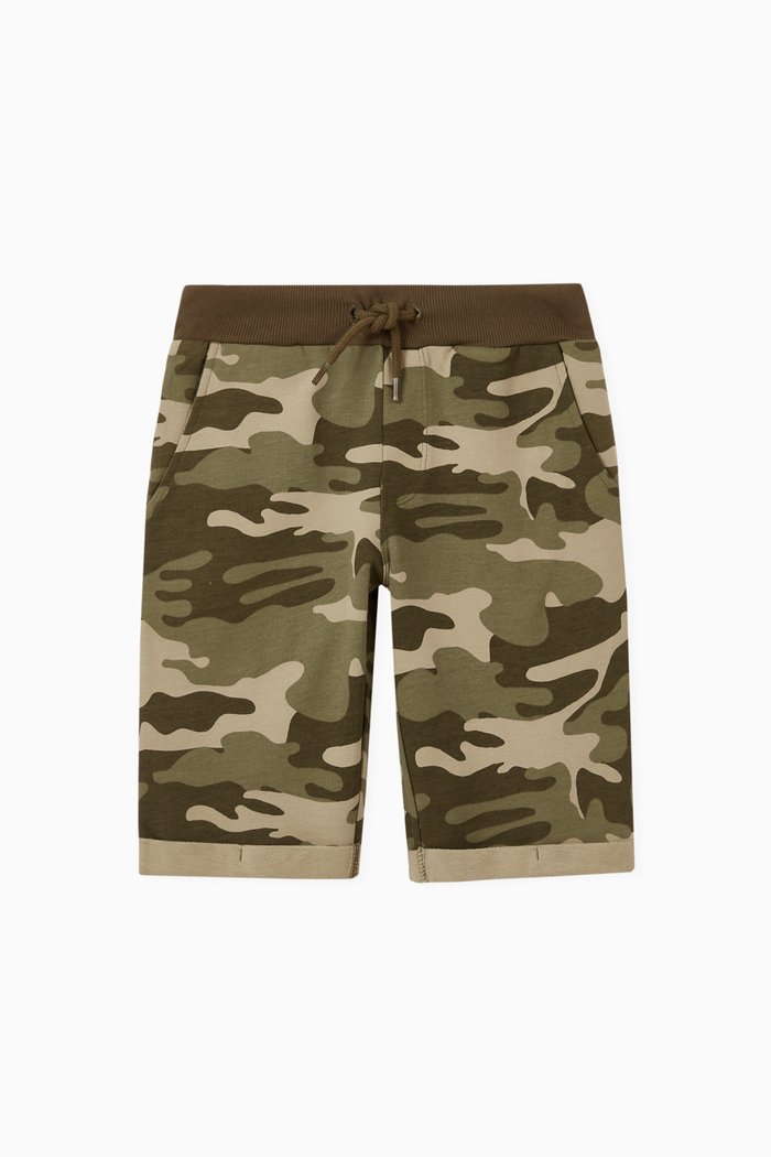 

Camo Print Sweat Shorts in Organic Cotton, Green