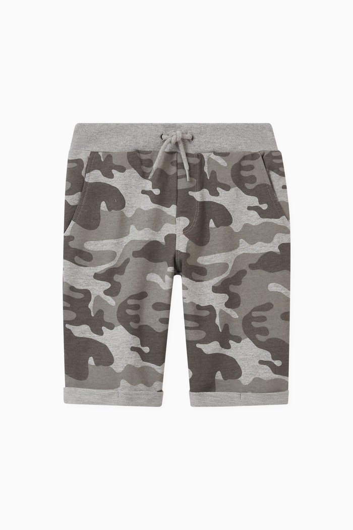 

Camo Print Sweat Shorts in Organic Cotton, Grey