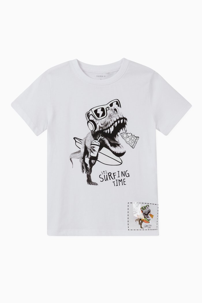 

Colour Changeable Dinosaur T-shirt in Organic Cotton, White