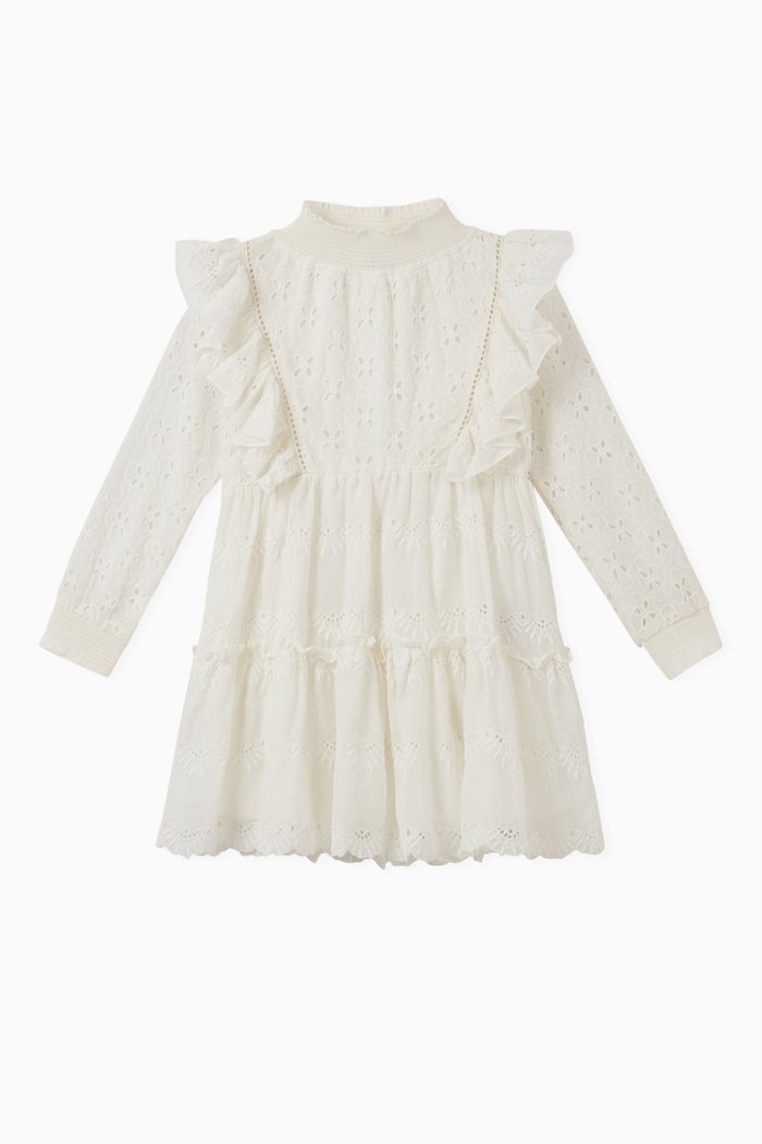 

Smock Neck Broderie Anglaise Dress, White