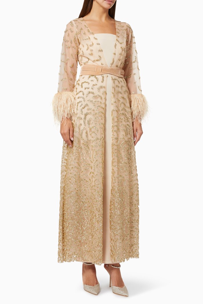 

Angel Feather Dress in Sequinned Mesh, Gold