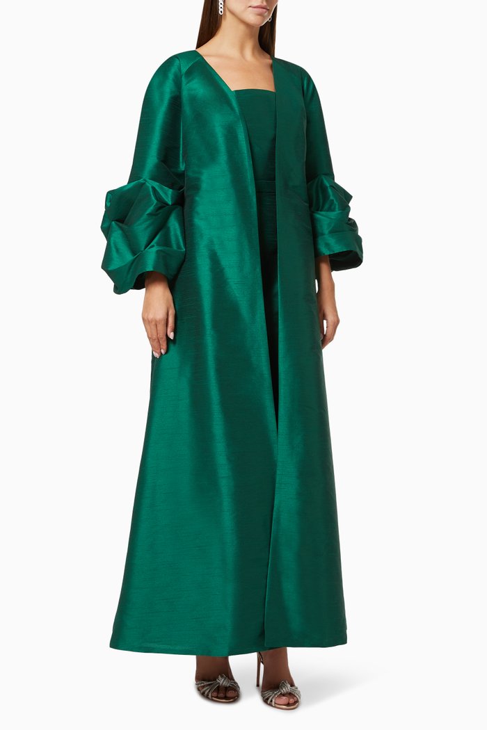 

May Dress with Cover Up in Indian Silk, Green