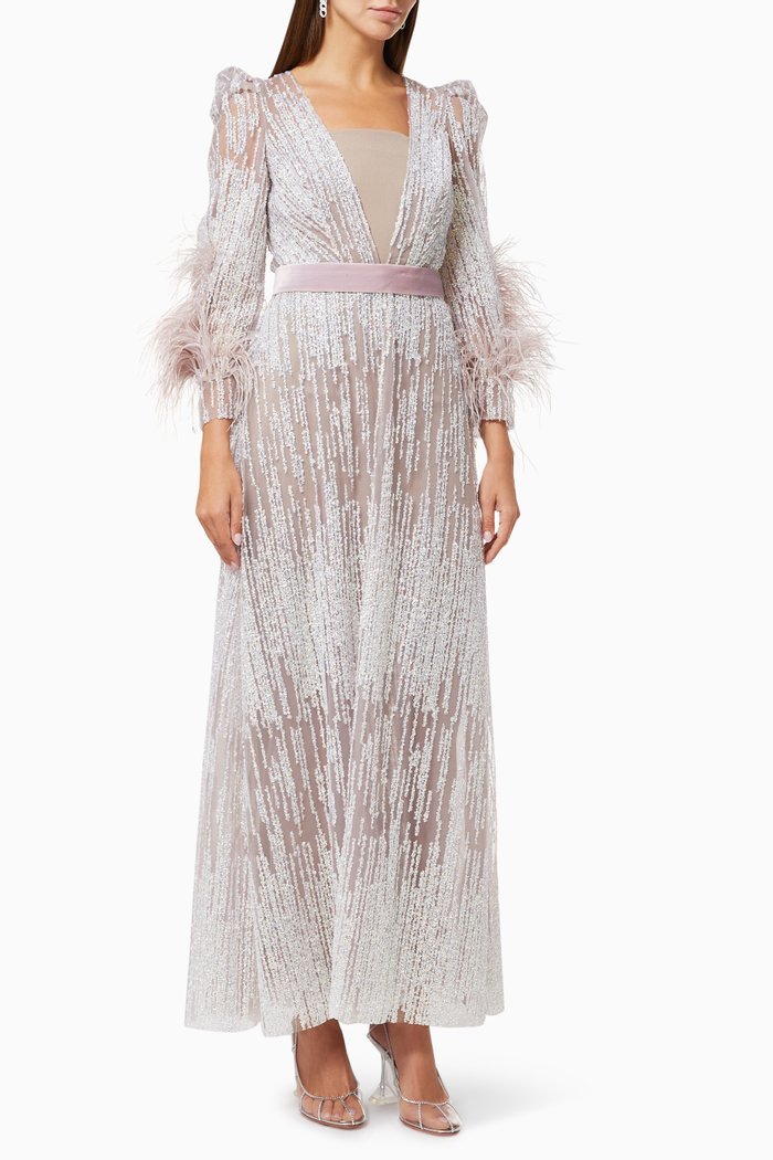 

Tanya Dress in Sequinned Mesh, Grey