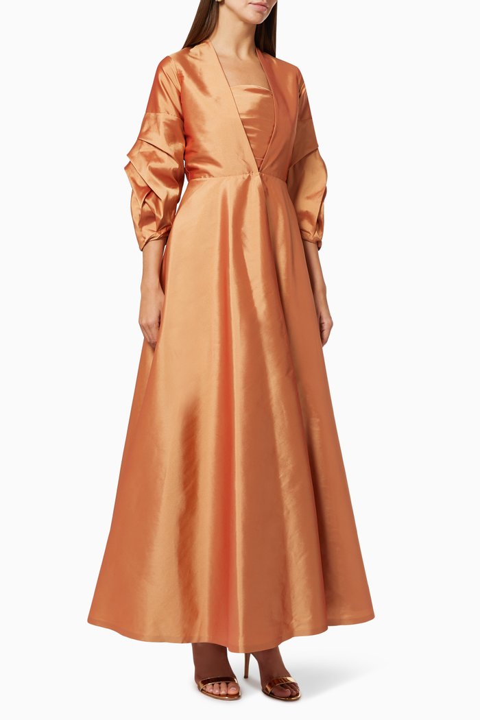 

Lamour Dress with Cover Up in Indian Silk, Orange
