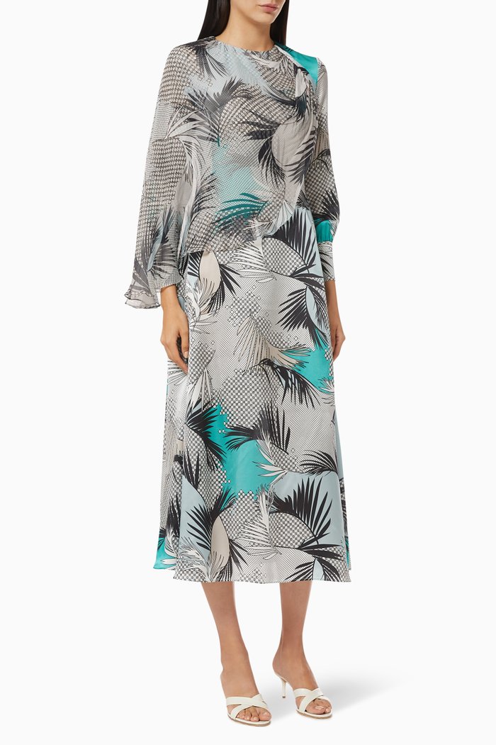 

Palm Cape Dress in Satin, Multicolour