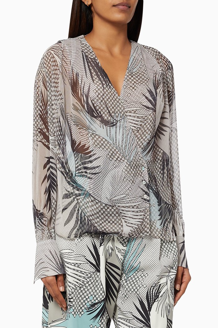 

Palm Tree Wrap Top in Crepe, Multicolour