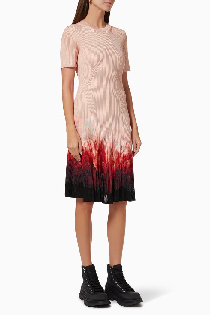 

Anemone Print T-shirt Dress in Rib Knit, Gold