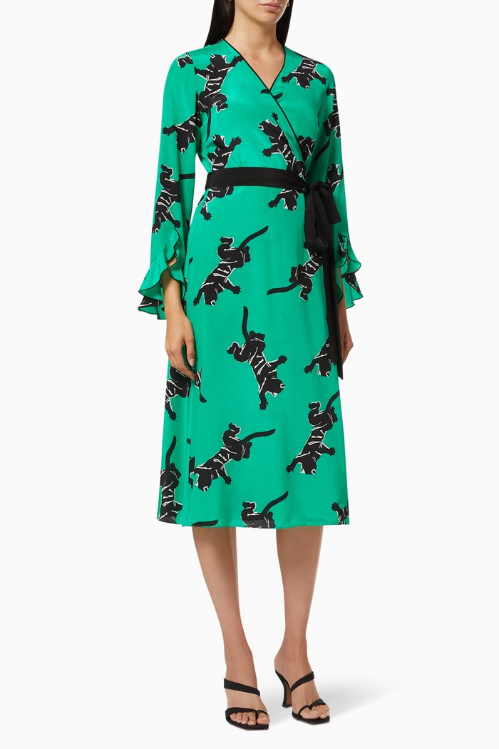 

Serena Wrap Dress in Silk, Green