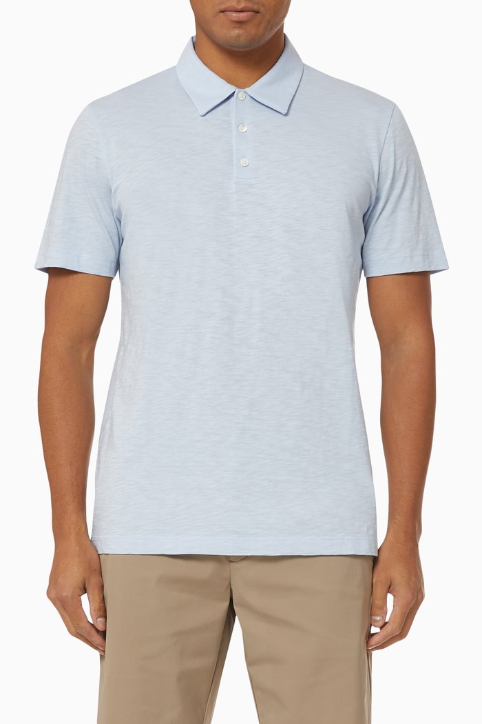 Polo T-shirt in Slub Cotton, Blue