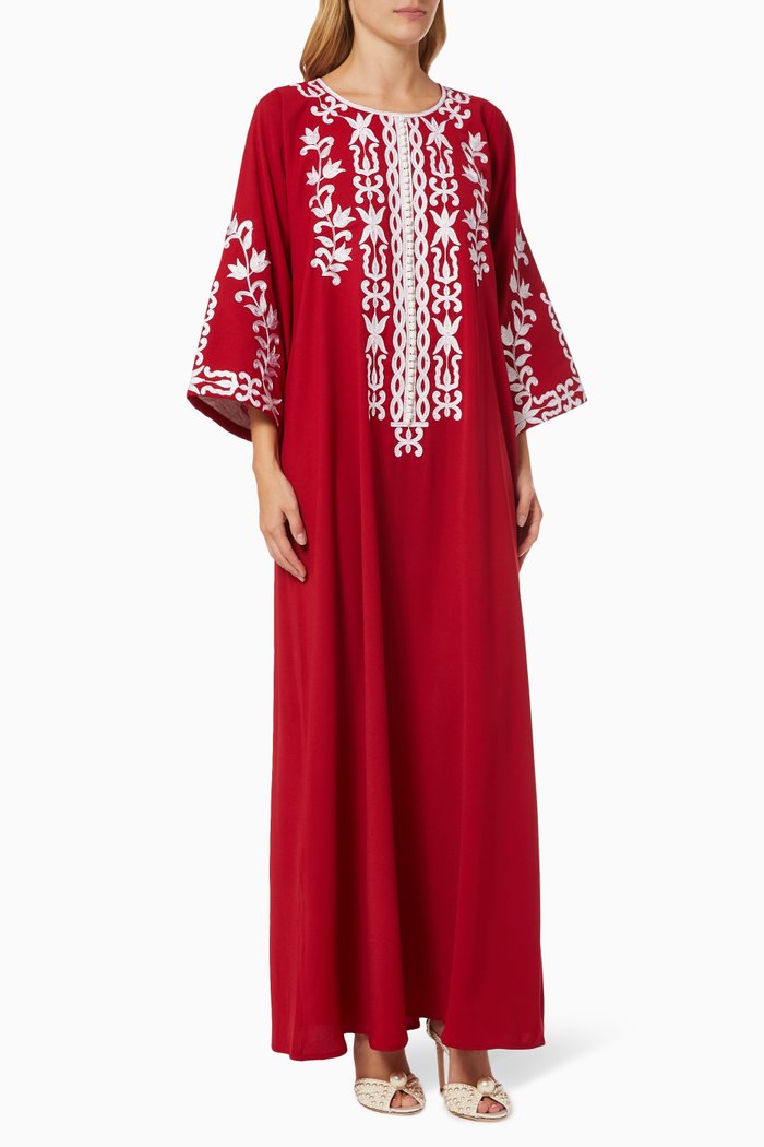

Embroidered Jalabiya in Crepe, Red