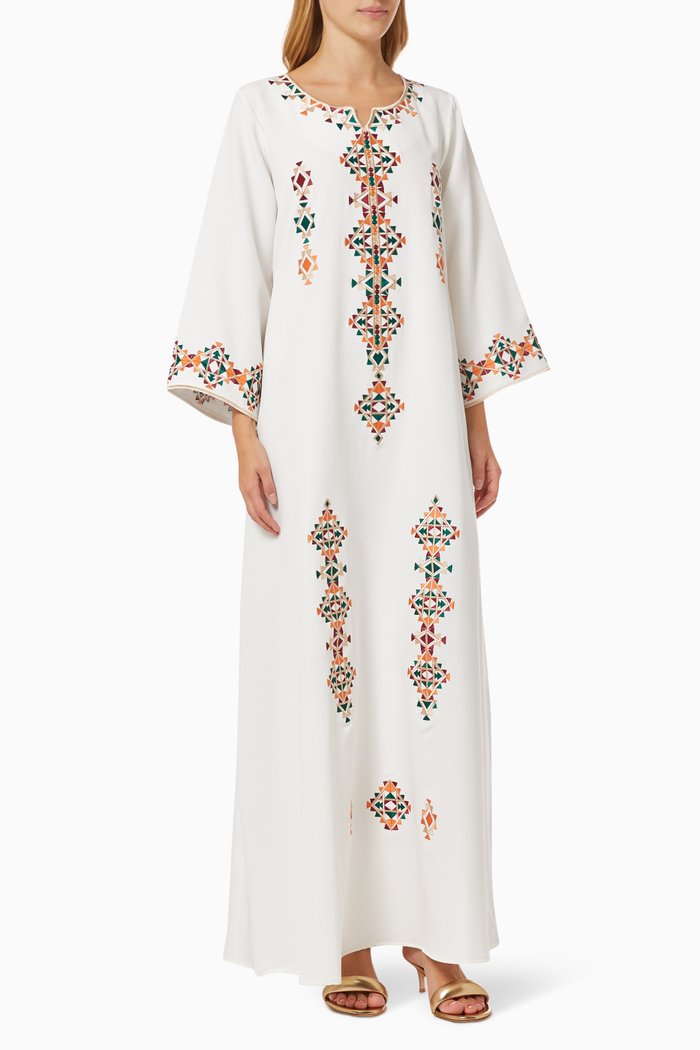 

Embroidered Jalabiya in Crepe, White