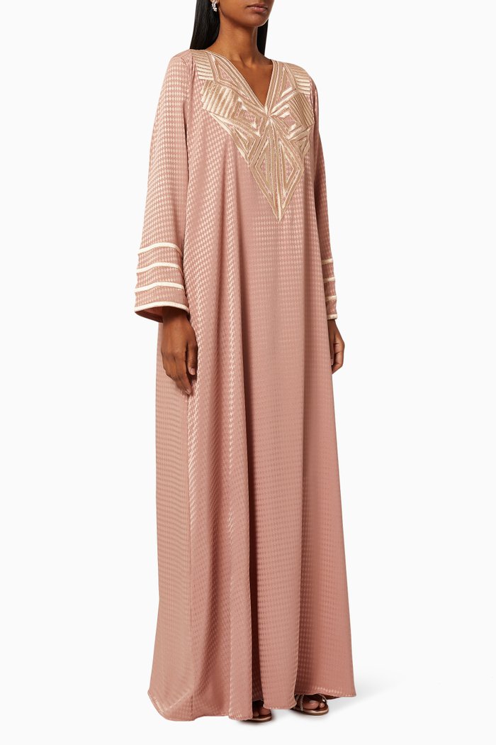 

Embroidered Jalabiya in Crepe Silk, Neutral