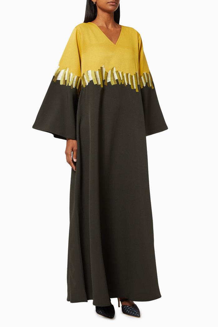 

Embroidered Two Tone Jalabiya in Cotton, Green