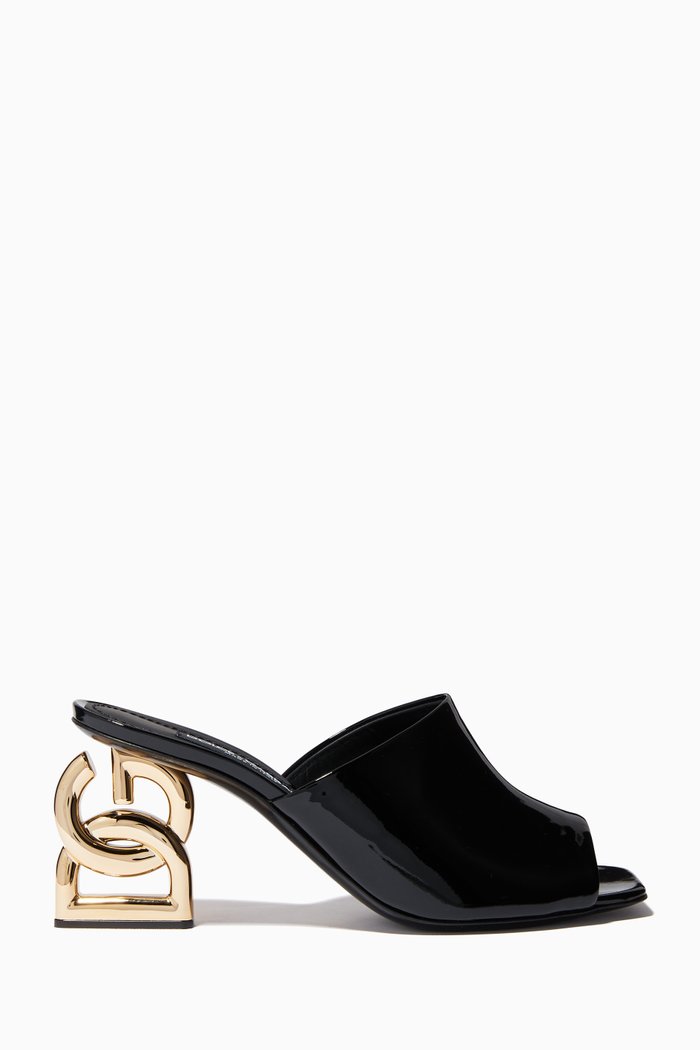 

Keira 75 Mules with DG Pop Heel in Patent Leather, Black