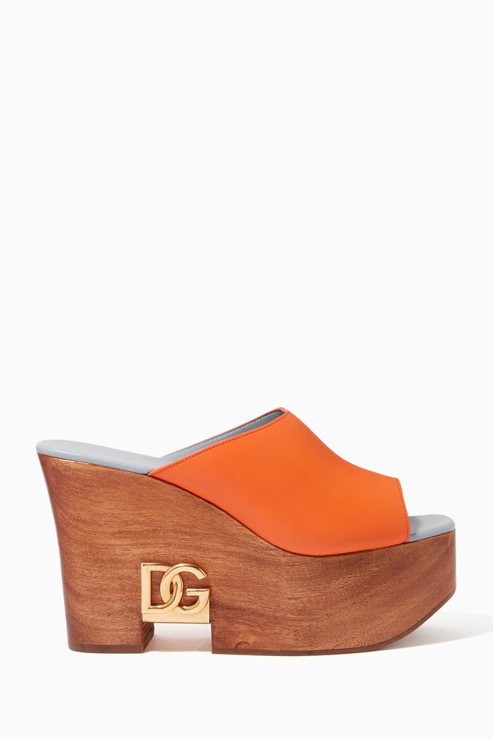 

Brigitte 105 Wedges with DG Logo in Leather & Wood, Orange