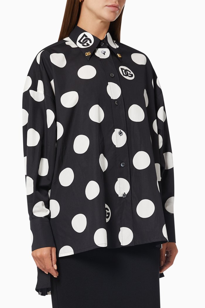 

Polka Dot Oversized Shirt in Cotton Poplin, Black