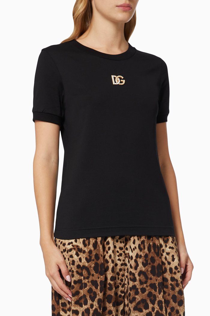 

T-shirt with Rhinestone & Pearl Millennial DG Logo in Jersey, Black