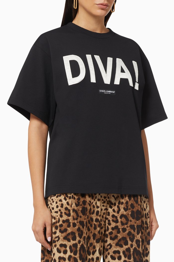 

DIVA Logo Oversized T-shirt in Cotton, Black