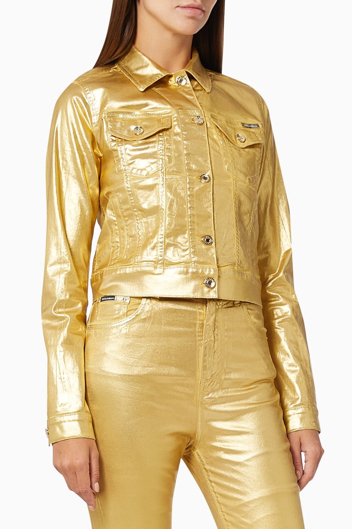 Jacket in Lamé Stretch Denim, Gold
