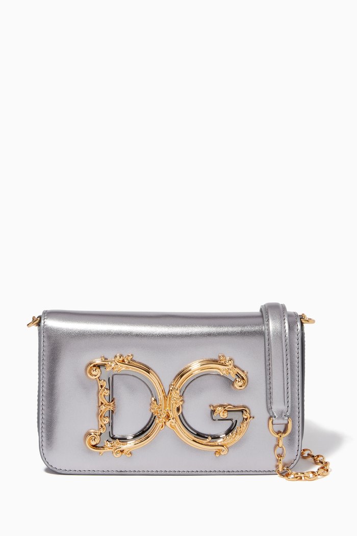 

Small DG Girl Clutch Bag in Metallic Mordoré Nappa, Silver