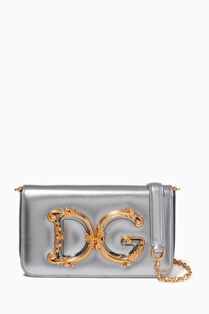 

Small DG Girl Clutch Bag in Metallic Mordoré Nappa, Grey