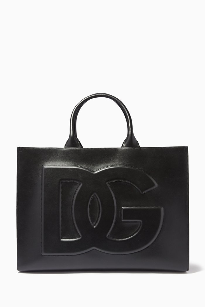 

Large DG Daily Shopper Tote Bag in Calfskin, Black