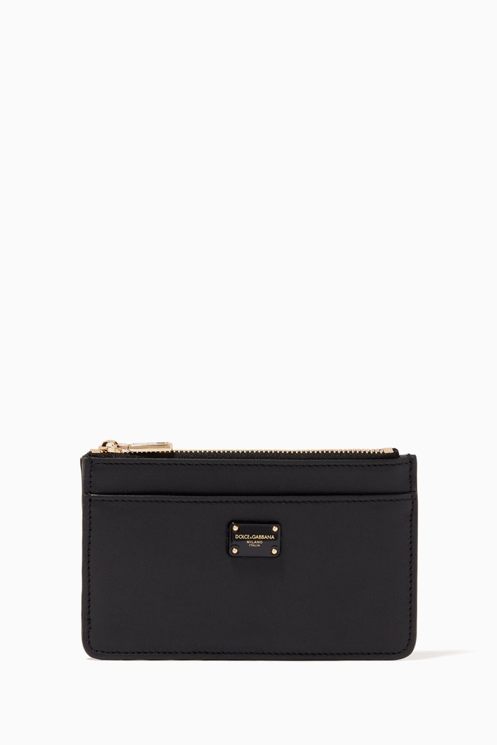 

Medium Card Holder with Branded Plate in Leather, Black
