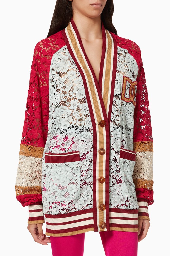 

Contrasting Trim Bomber Jacket in Lace, Multicolour