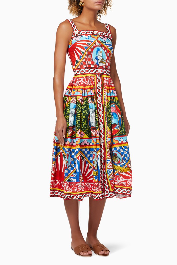 

Carretto Midi Dress in Cotton Poplin, Multicolour