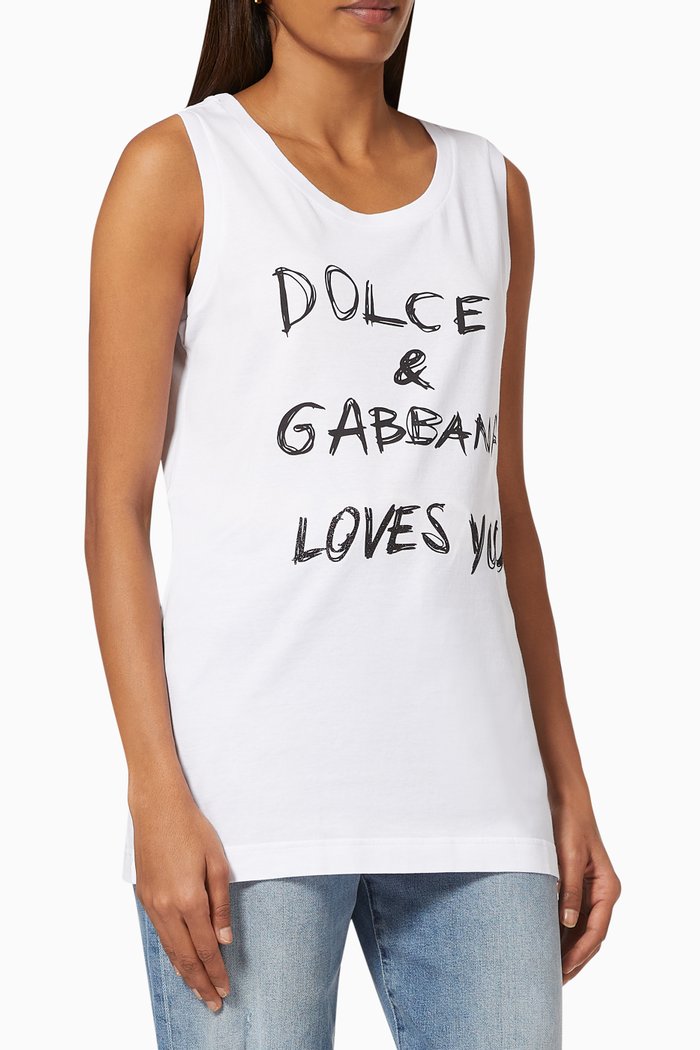 

Tank Top with "Dolce&Gabbana Loves You" Lettering in Cotton Jersey, White