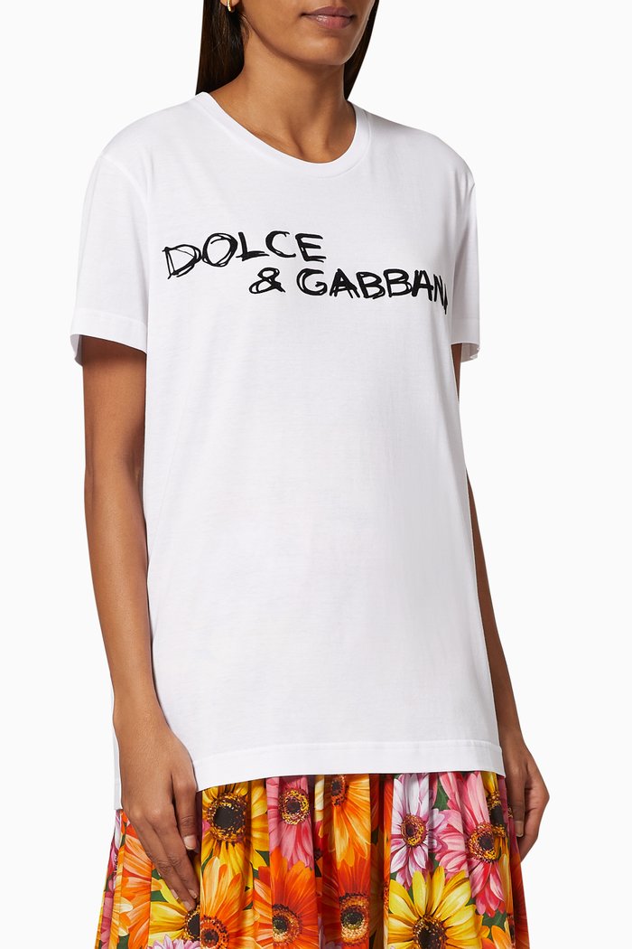 

Oversized T-shirt with "Dolce&Gabbana" Lettering in Cotton Jersey, White