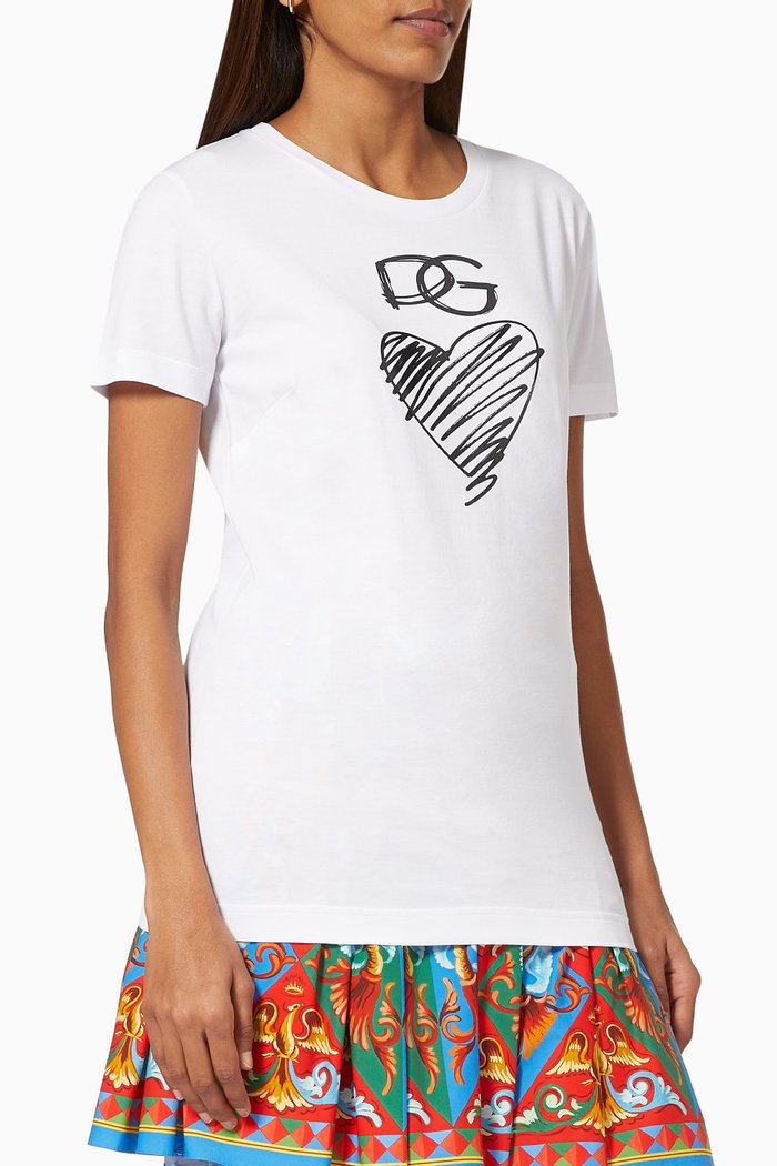 

T-shirt with "DG" Lettering & Heart in Cotton Jersey, White