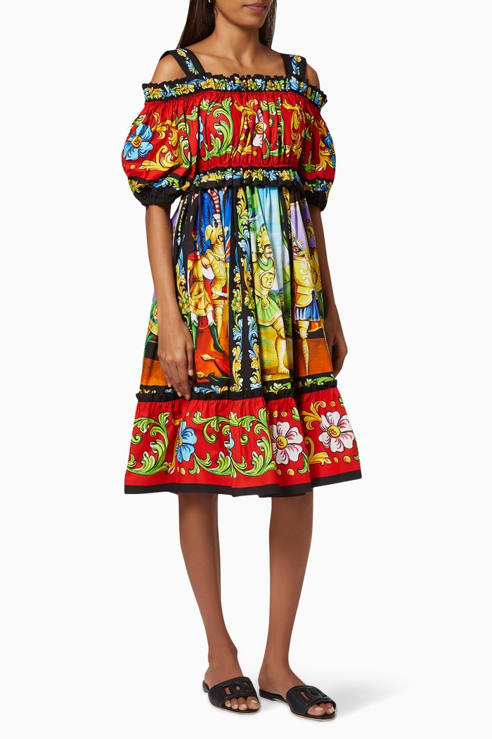 Carretto Dress in Cotton Poplin, Multicolour