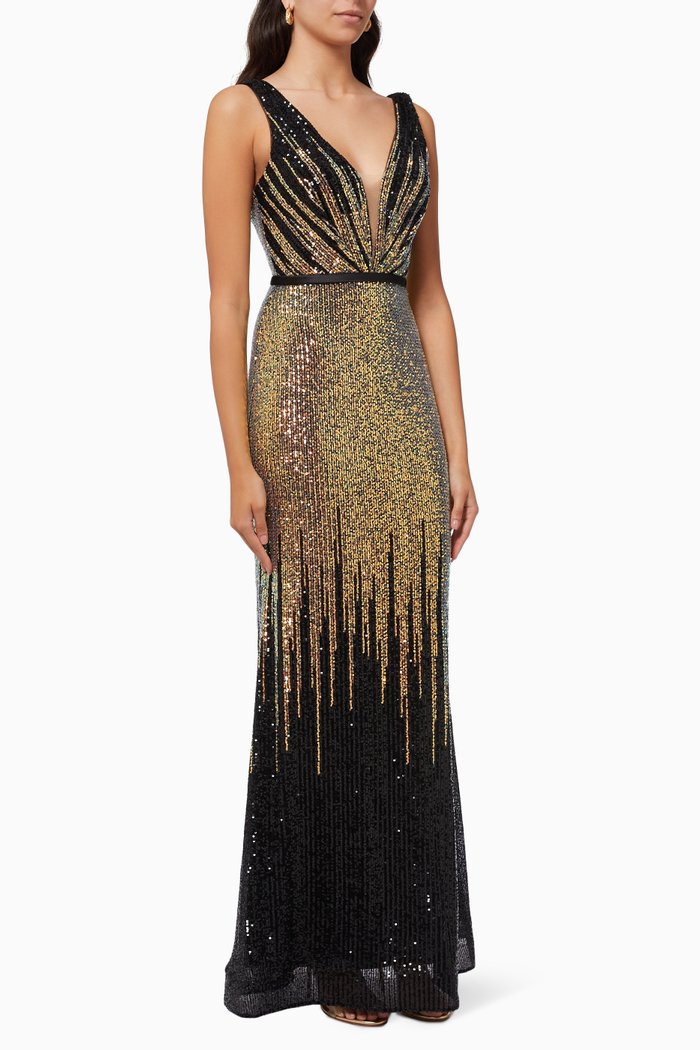 

Sequin Embellished Gown, Black