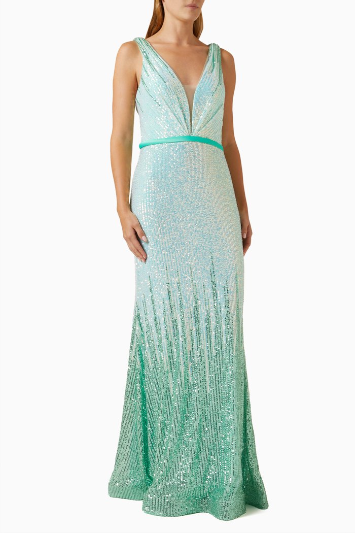 

Sequin Embellished Gown, Green