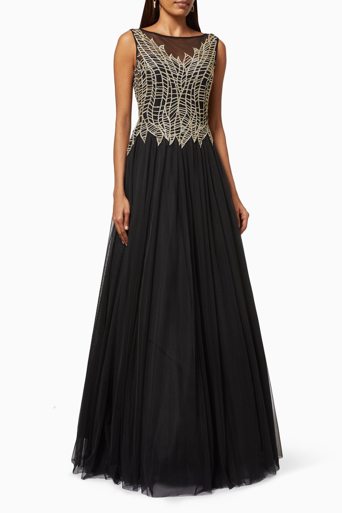 

Tulle Gown with Beaded Embroidery, Black