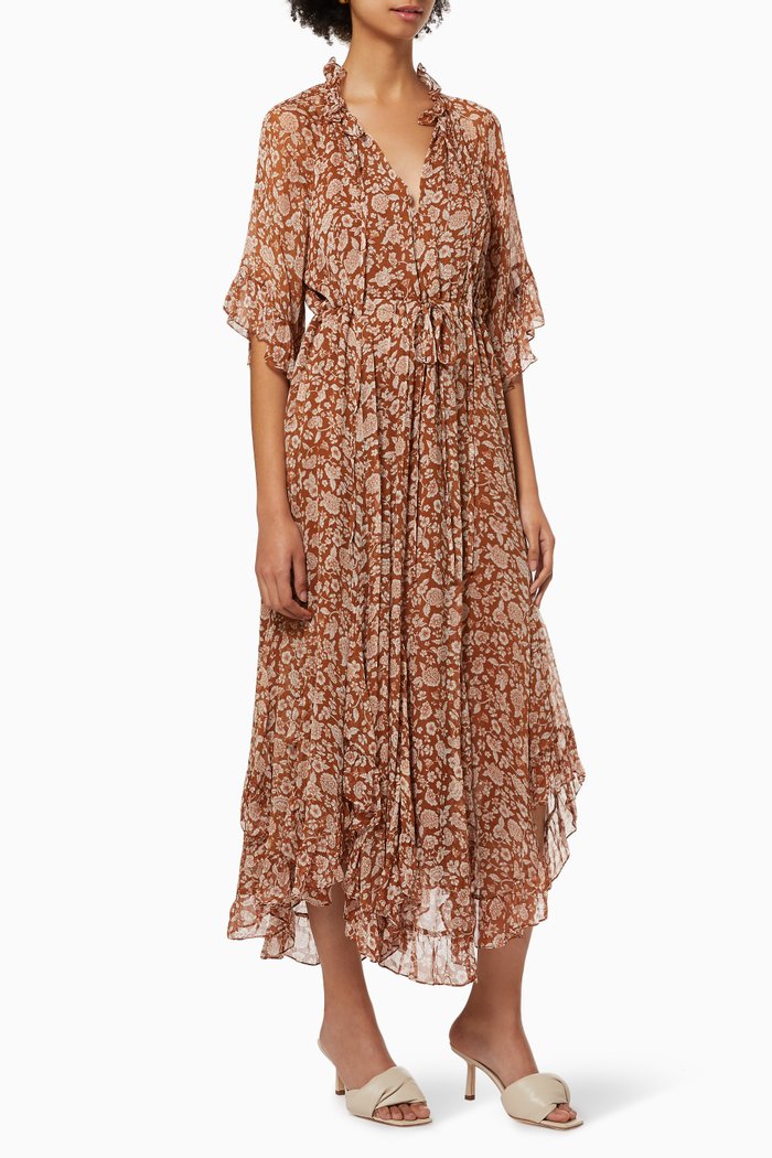 

Odette Chiffon Midi Dress, Brown