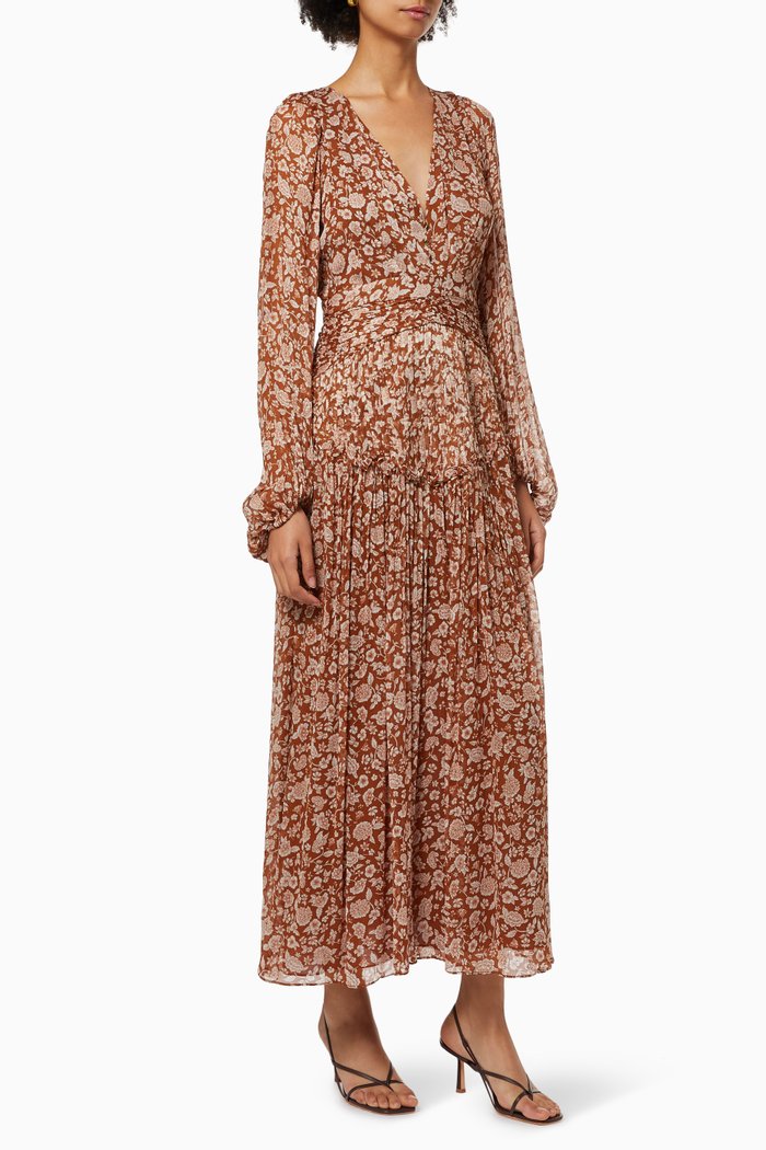 

Odette Chiffon Midi Dress, Brown