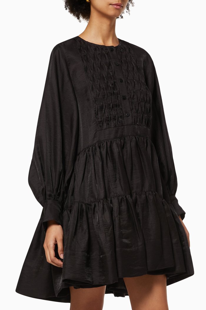 Margaux Linen Tuxedo Shirt Dress, Black