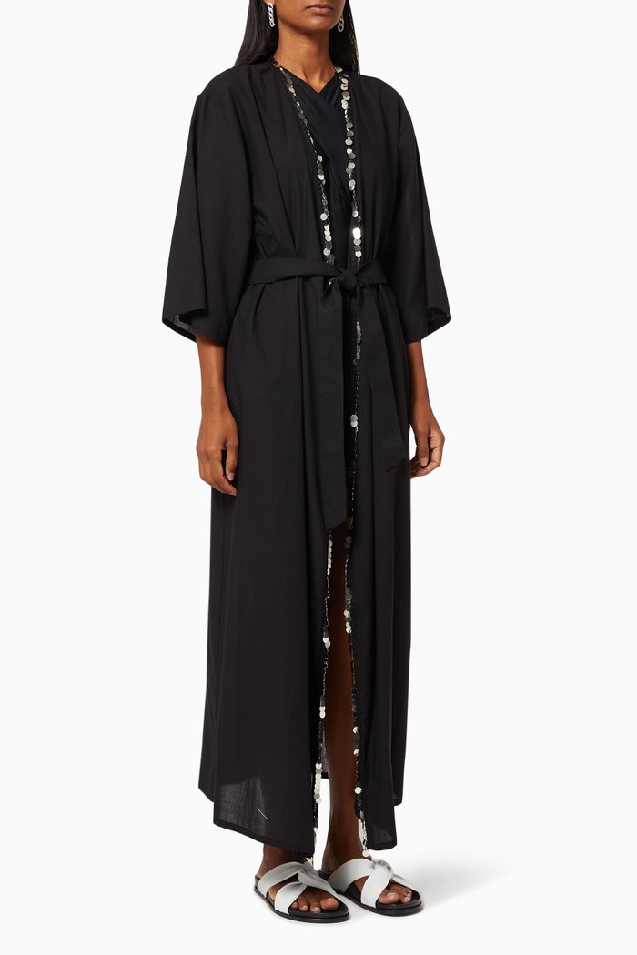 

Sevagamy Embroidered Kimono, Black