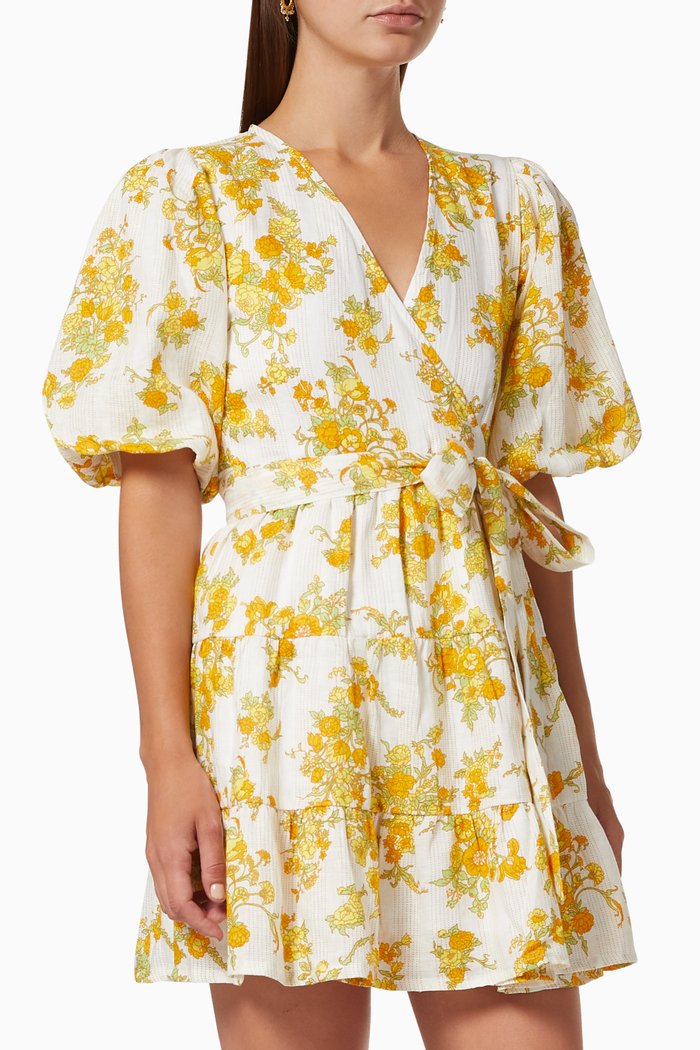 

Rooney Wrap Mini Dress in Linen, Yellow
