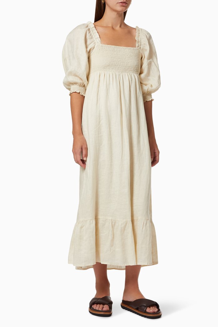 

Sigrid Midi Dress in Linen, Neutral