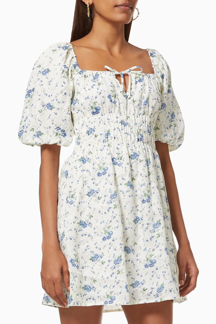 

Nikoleta Mini Dress in Linen, White