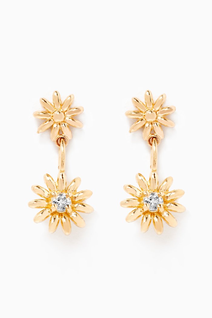 

Daisy Dangle Earrings with Diamond in 10kt Yellow Gold