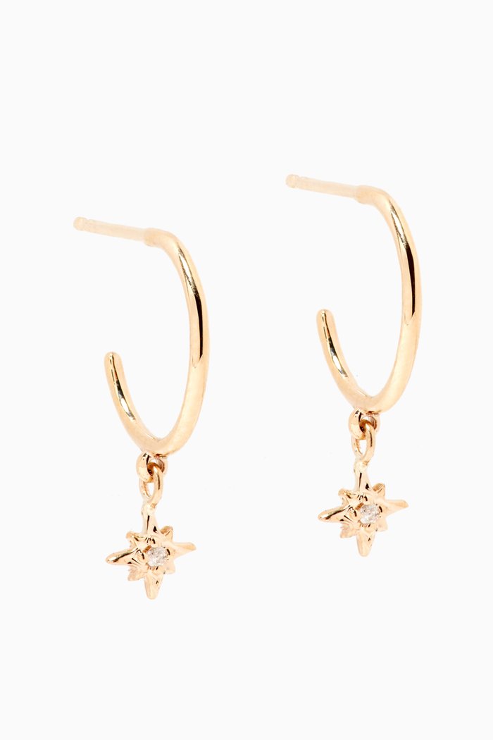 

North Star Diamond Hoops in 14kt Yellow Gold